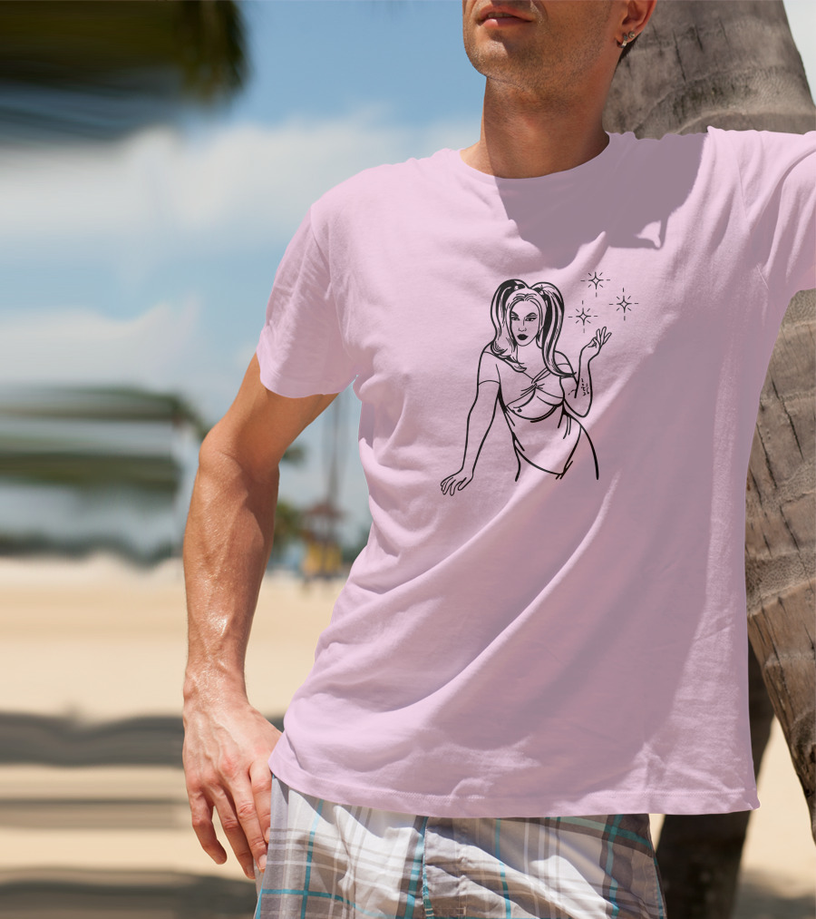 Chrissy Chlapecka Sketch With Stars On Pink Background T-Shirt