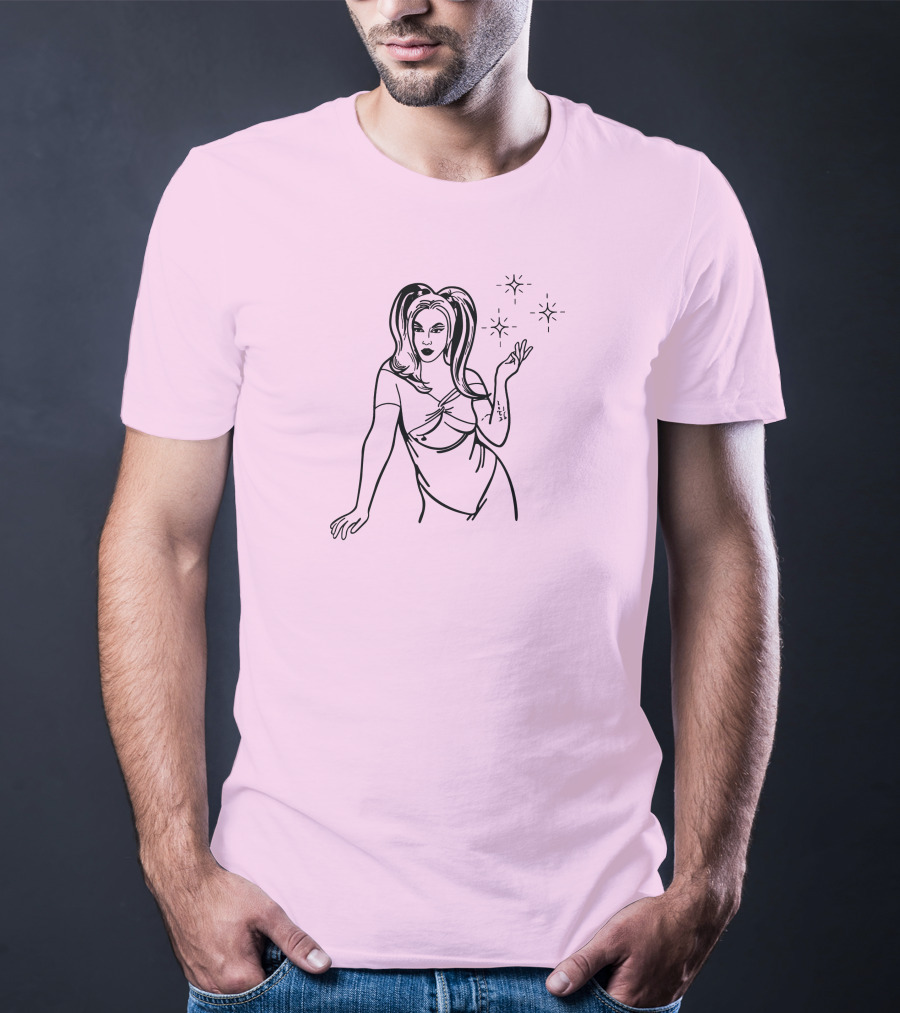 Chrissy Chlapecka Sketch With Stars On Pink Background T-Shirt