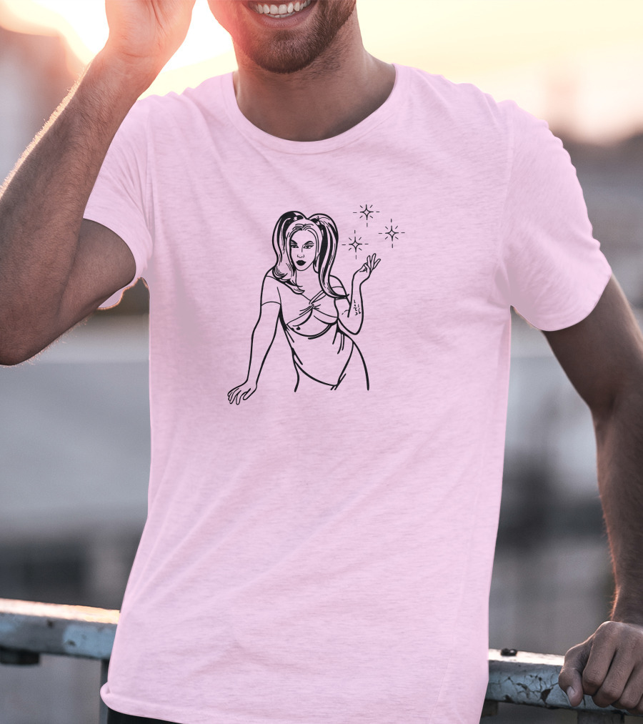 Chrissy Chlapecka Sketch With Stars On Pink Background T-Shirt