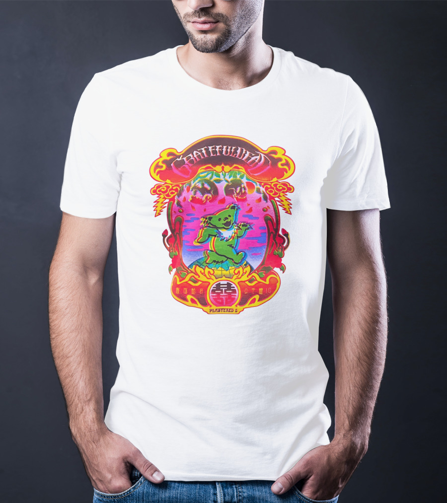 Grateful Dead X Plastered Psychedelic Bear Design With Skulls And Lightning T-Shirt