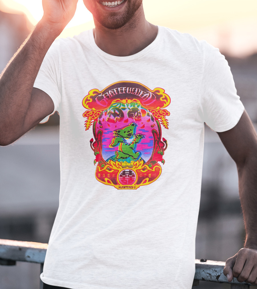 Grateful Dead X Plastered Psychedelic Bear Design With Skulls And Lightning T-Shirt