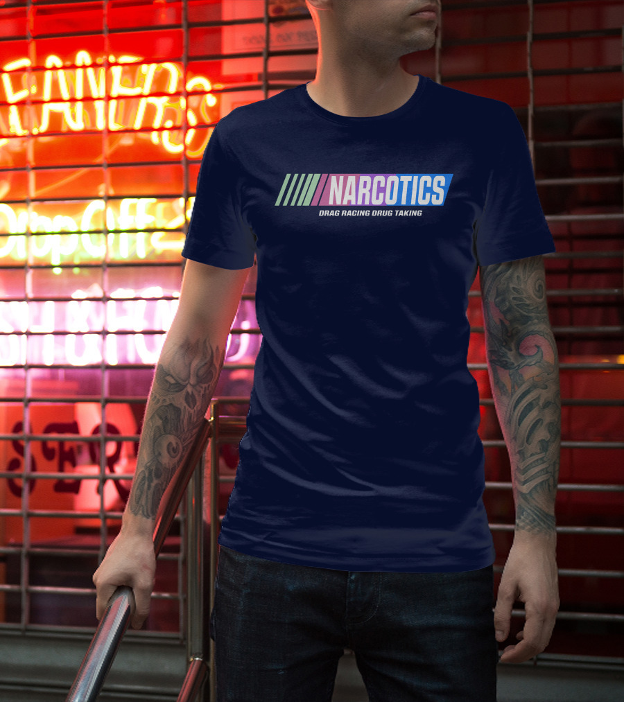 Narcotics Drag Racing Drug Taking Retro Style Racing Stripes T-Shirt