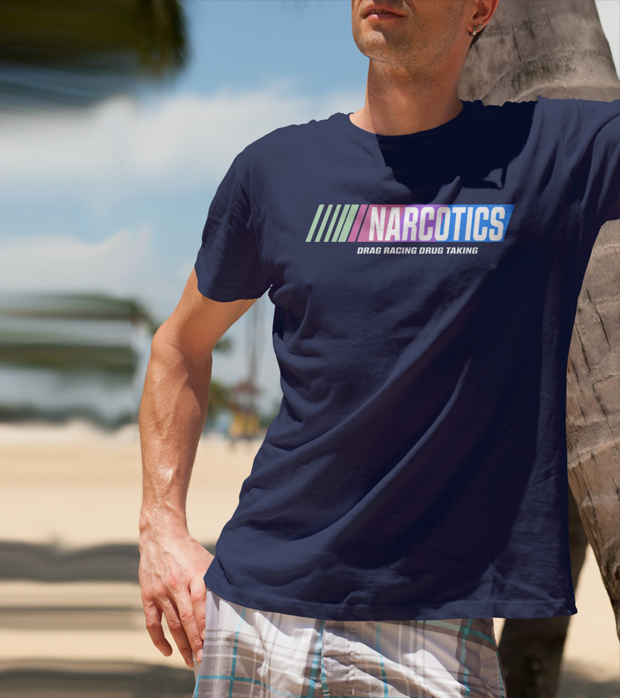 Narcotics Drag Racing Drug Taking Retro Style Racing Stripes T-Shirt