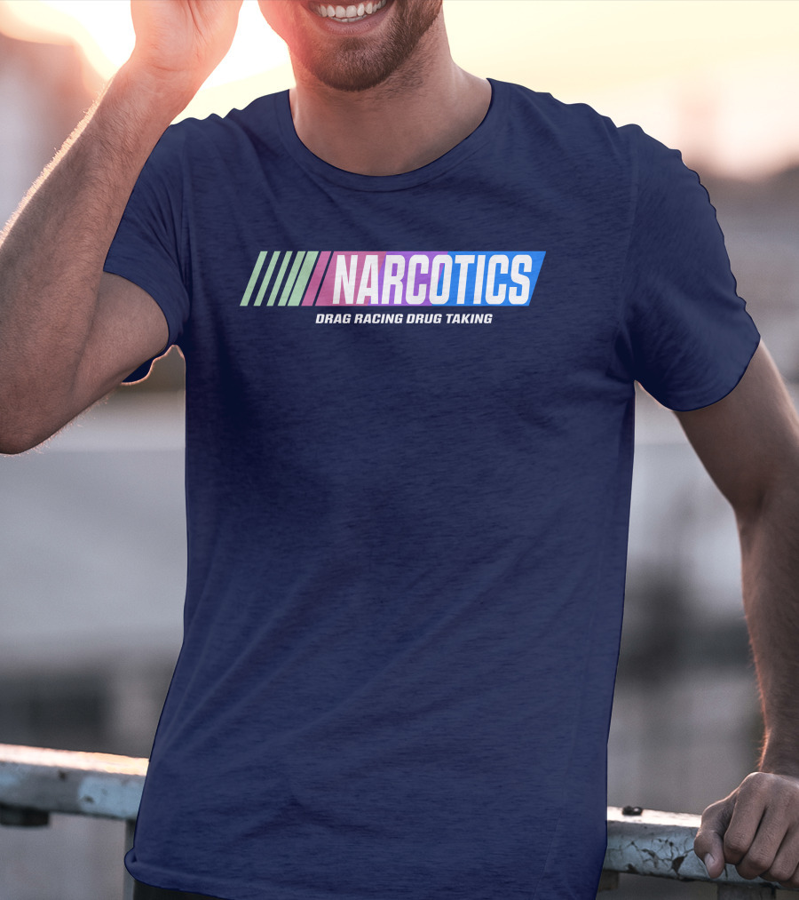 Narcotics Drag Racing Drug Taking Retro Style Racing Stripes T-Shirt
