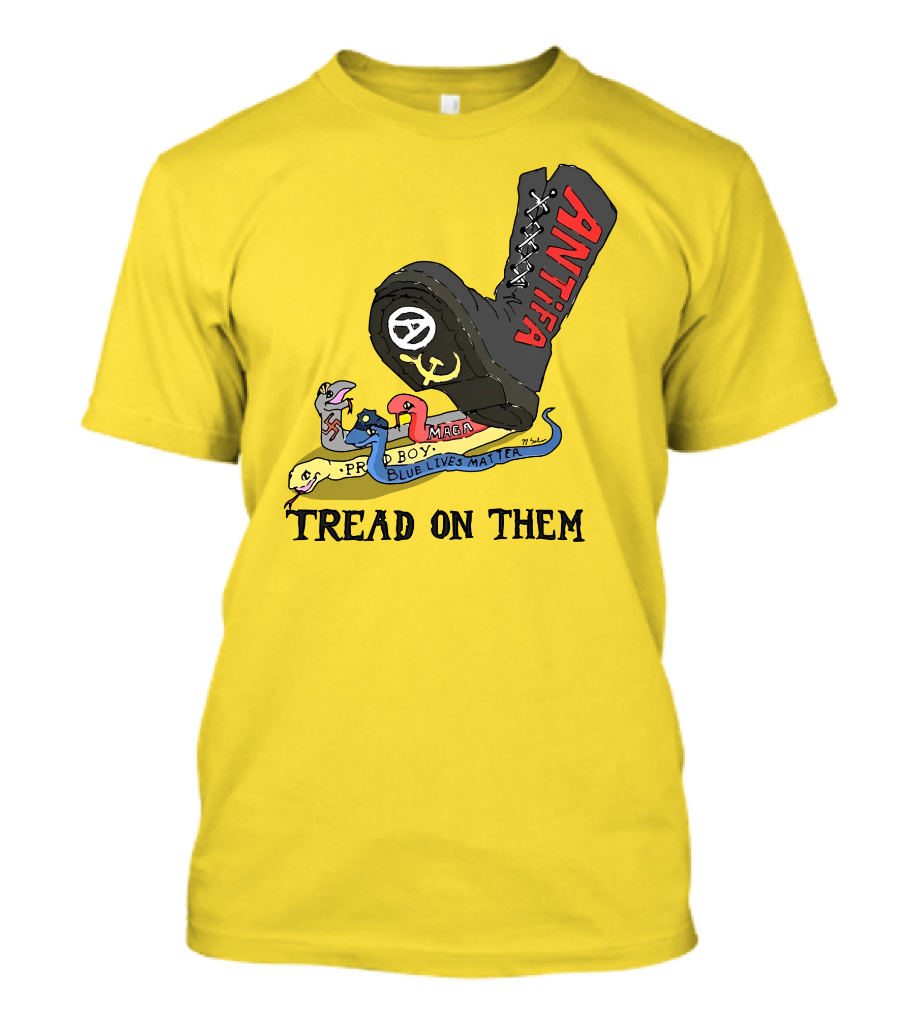 No Gods No Masters Antifa Boot Stomping Tread On Them MAGA Blue Lives Matter Proud Boy T-Shirt