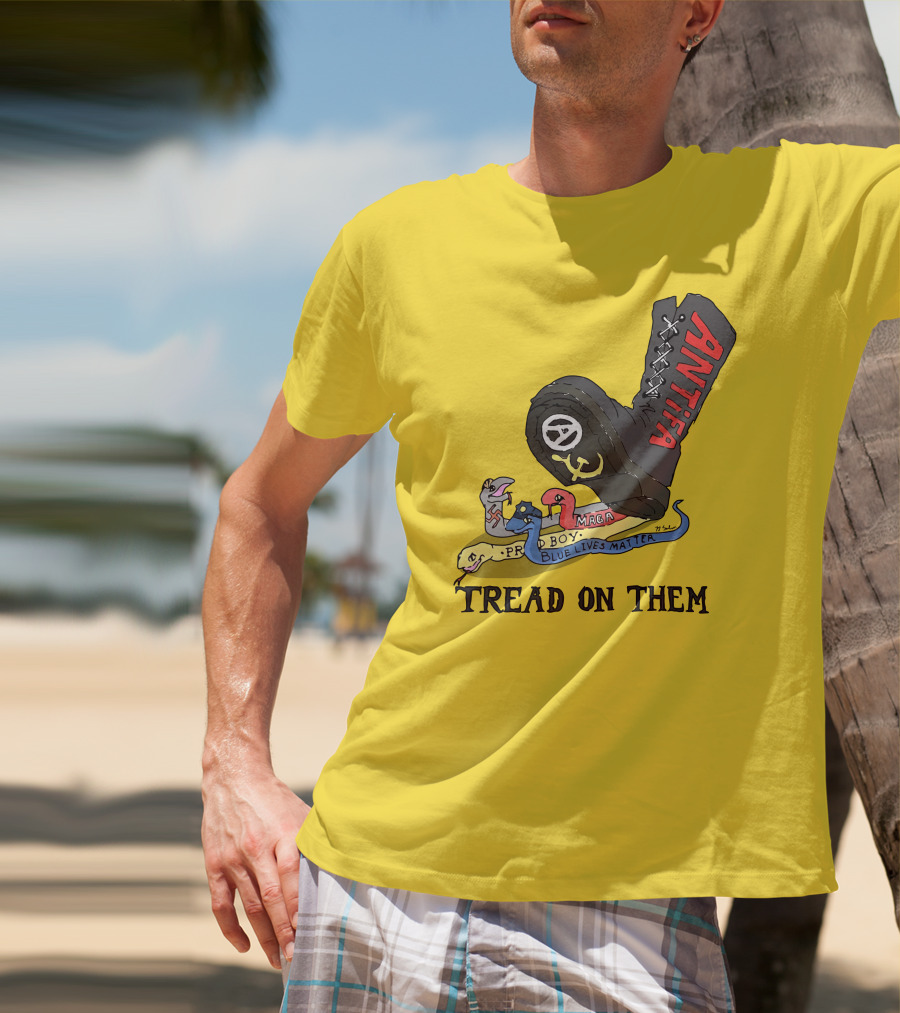 No Gods No Masters Antifa Boot Stomping Tread On Them MAGA Blue Lives Matter Proud Boy T-Shirt