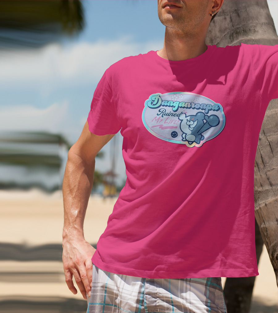 Danganronpa Ruined My Life Monokuma Smiley Pink Flowers T-Shirt
