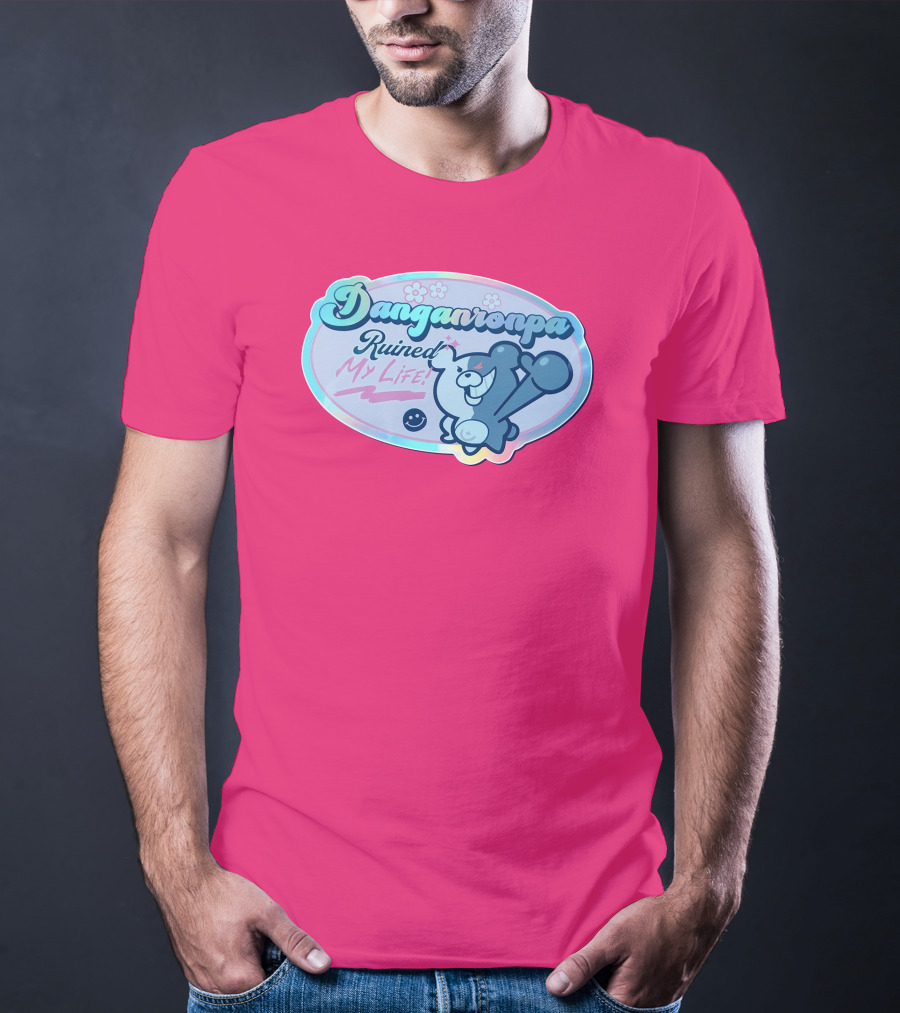 Danganronpa Ruined My Life Monokuma Smiley Pink Flowers T-Shirt
