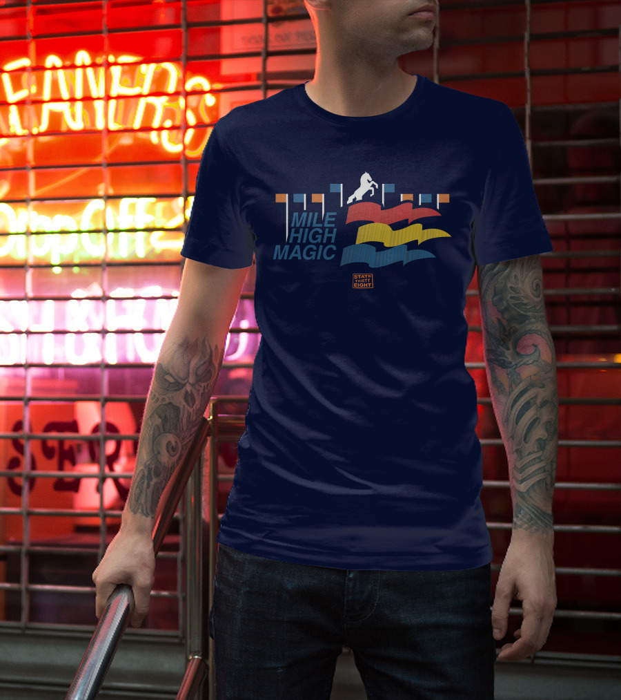 State Thirty Eight Mile High Magic Horse And Flag Elements T-Shirt