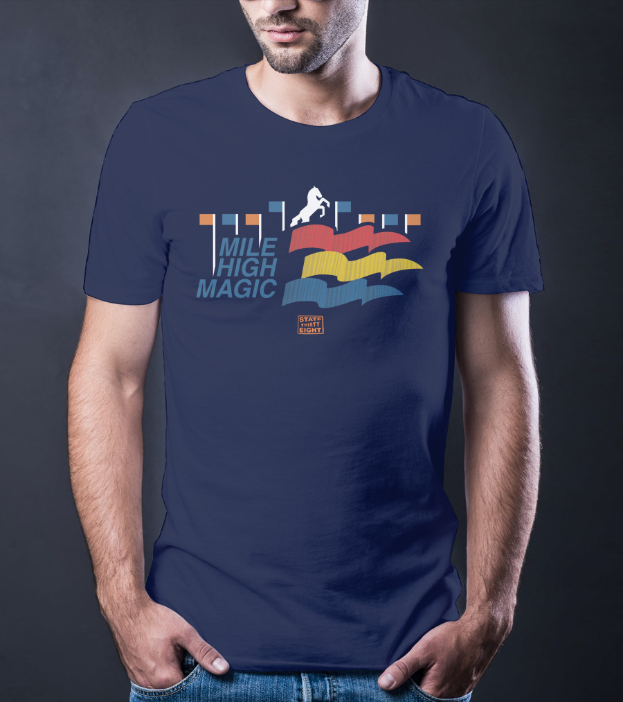 State Thirty Eight Mile High Magic Horse And Flag Elements T-Shirt