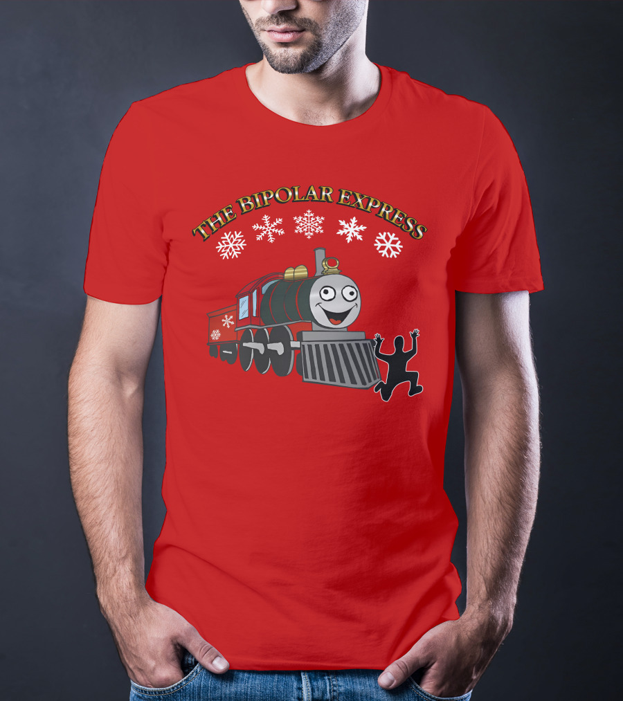 THE BIPOLAR EXPRESS Christmas Train Snowflakes T-Shirt