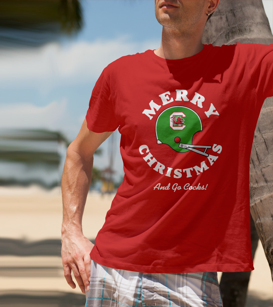 Merry Christmas And Go Cocks Football Helmet T-Shirt