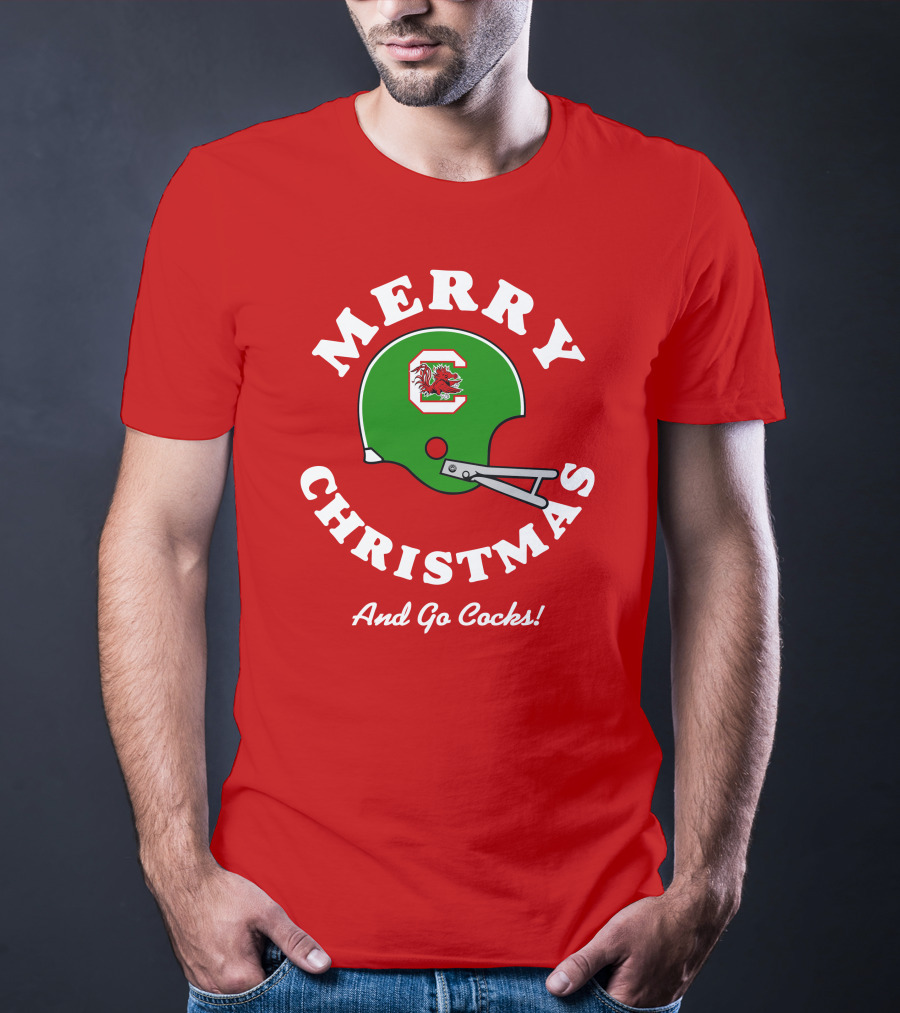 Merry Christmas And Go Cocks Football Helmet T-Shirt