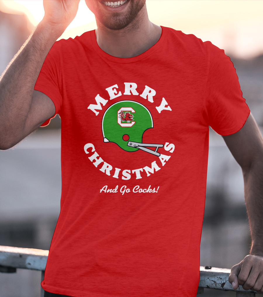 Merry Christmas And Go Cocks Football Helmet T-Shirt