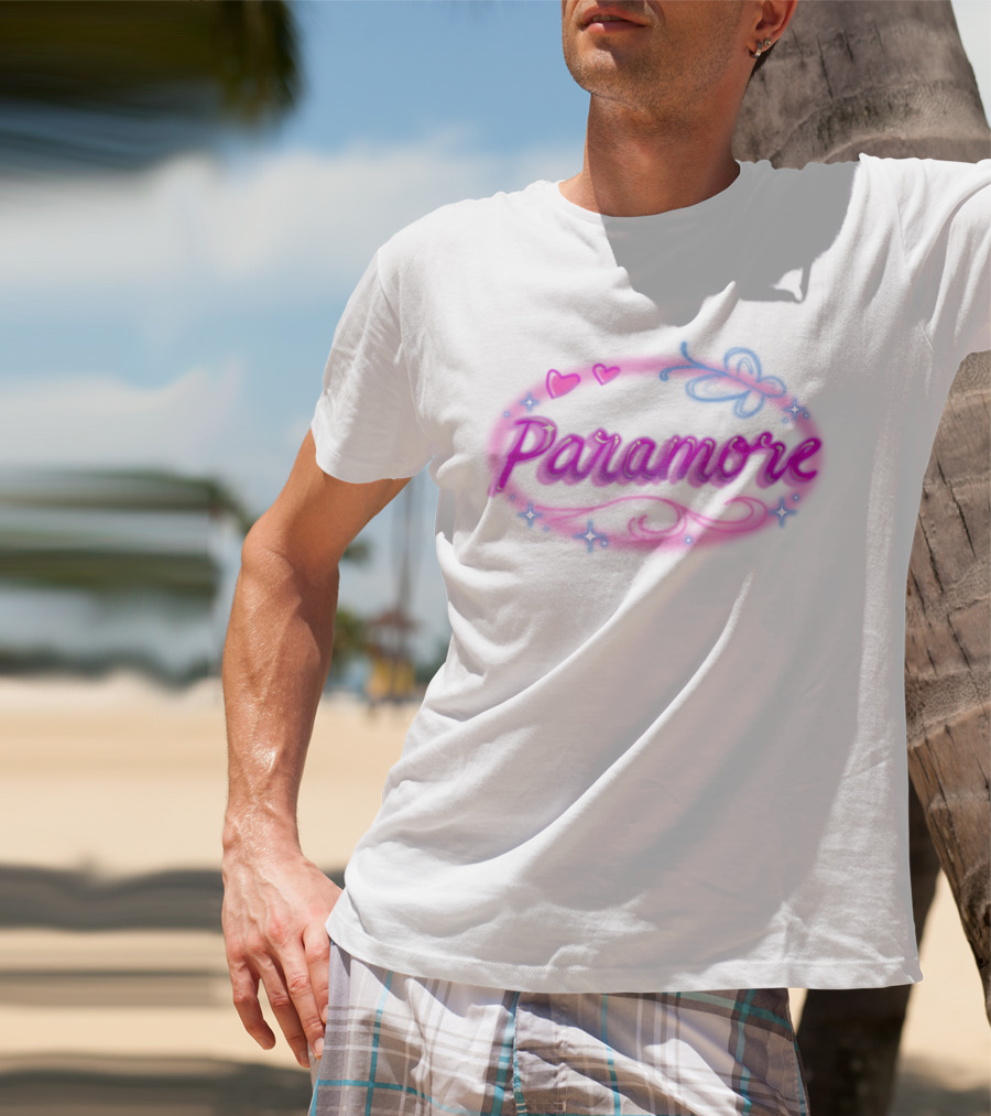 Paramore Pink Hearts Butterfly Sparkle Custom Hand Airbrushed T-Shirt