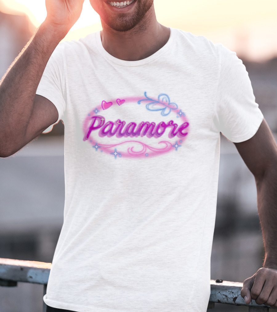 Paramore Pink Hearts Butterfly Sparkle Custom Hand Airbrushed T-Shirt