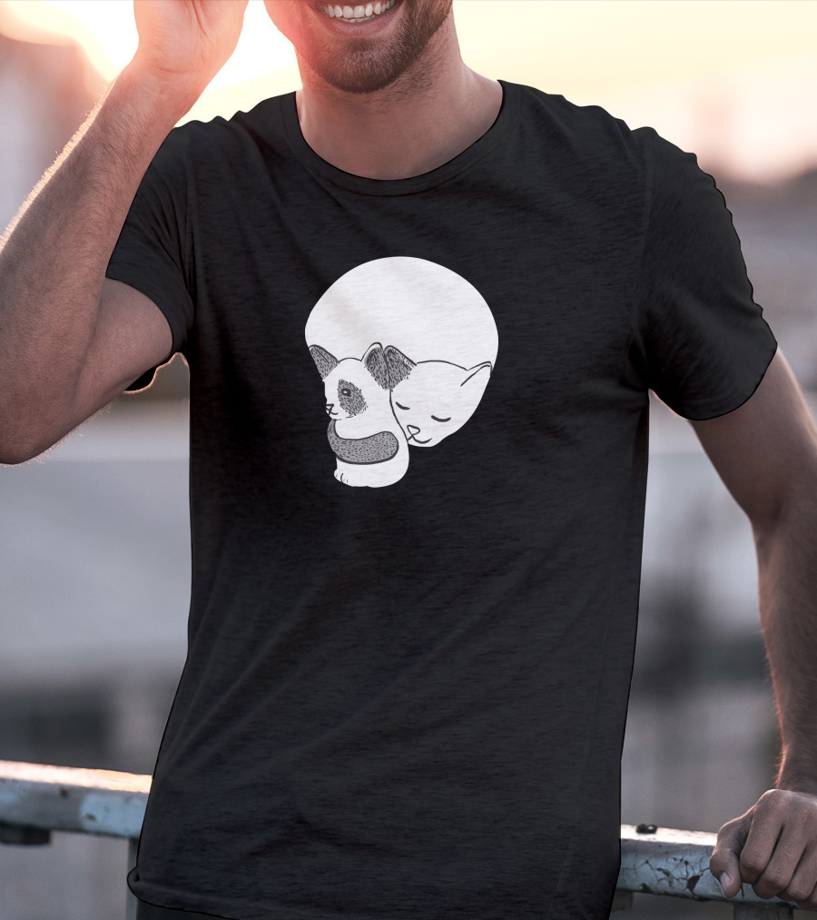 Small Kitten Under Love Lock Yin Yang Cats T-Shirt
