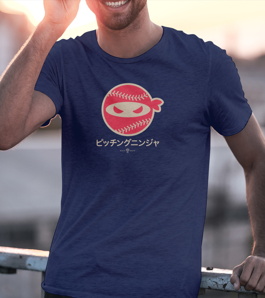 Pitching Ninja Nippon Japanese Baseball Icon Roto Wear T-Shirt