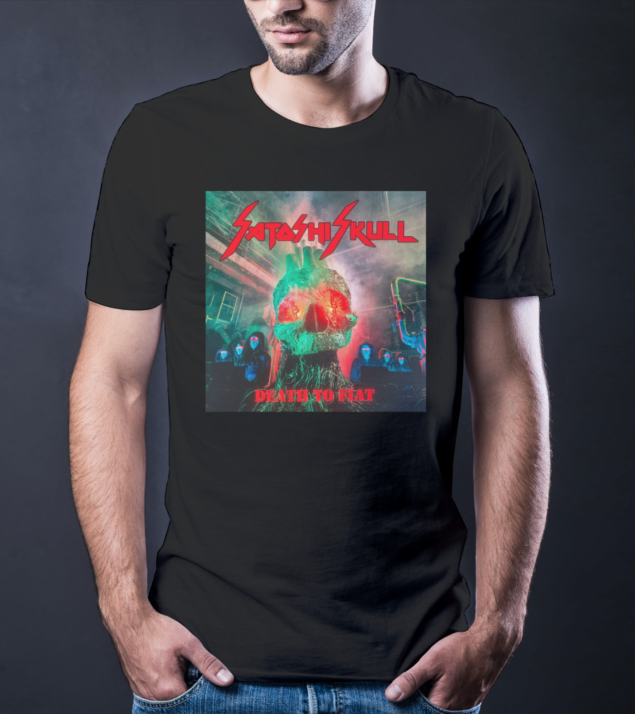 Satashi Skull Death To Fiat Electric Neon Skull With Hooded Figures T-Shirt
