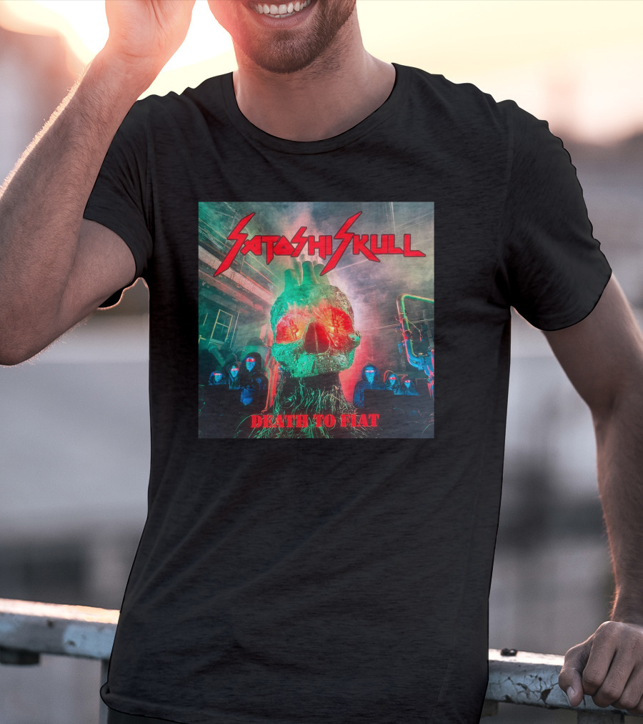 Satashi Skull Death To Fiat Electric Neon Skull With Hooded Figures T-Shirt