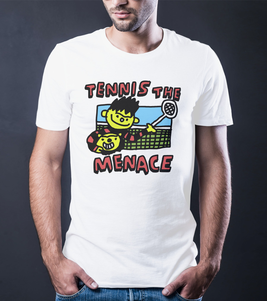 Tennis The Menace Comic Style Tennis Player With Racket T-Shirt