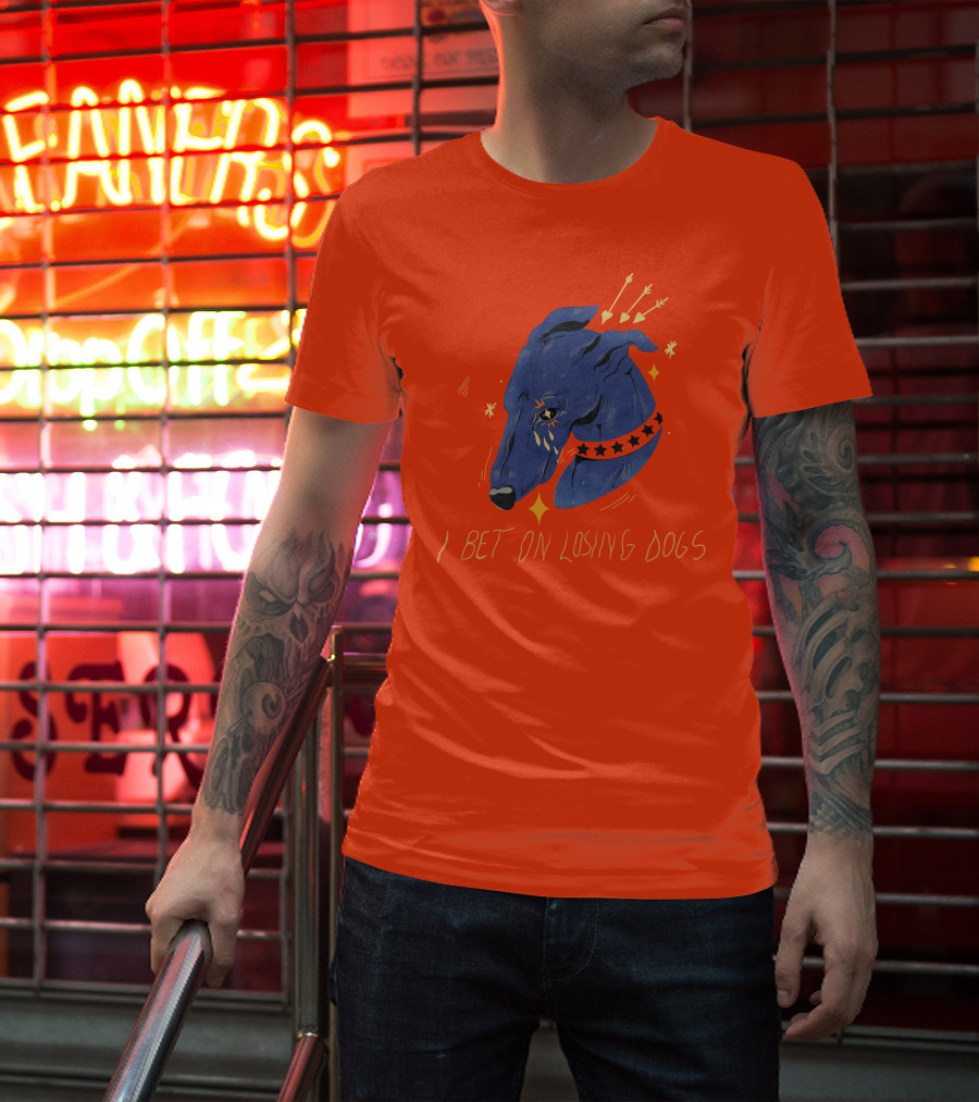 Galactix I Bet On Losing Dogs Blue Greyhound With Stars And Arrows T-Shirt