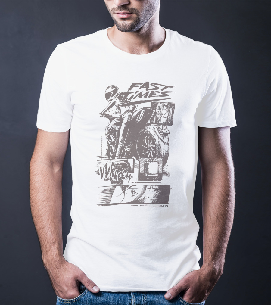 Fast Times Vroom Motorcycle Rider Action Panels T-Shirt
