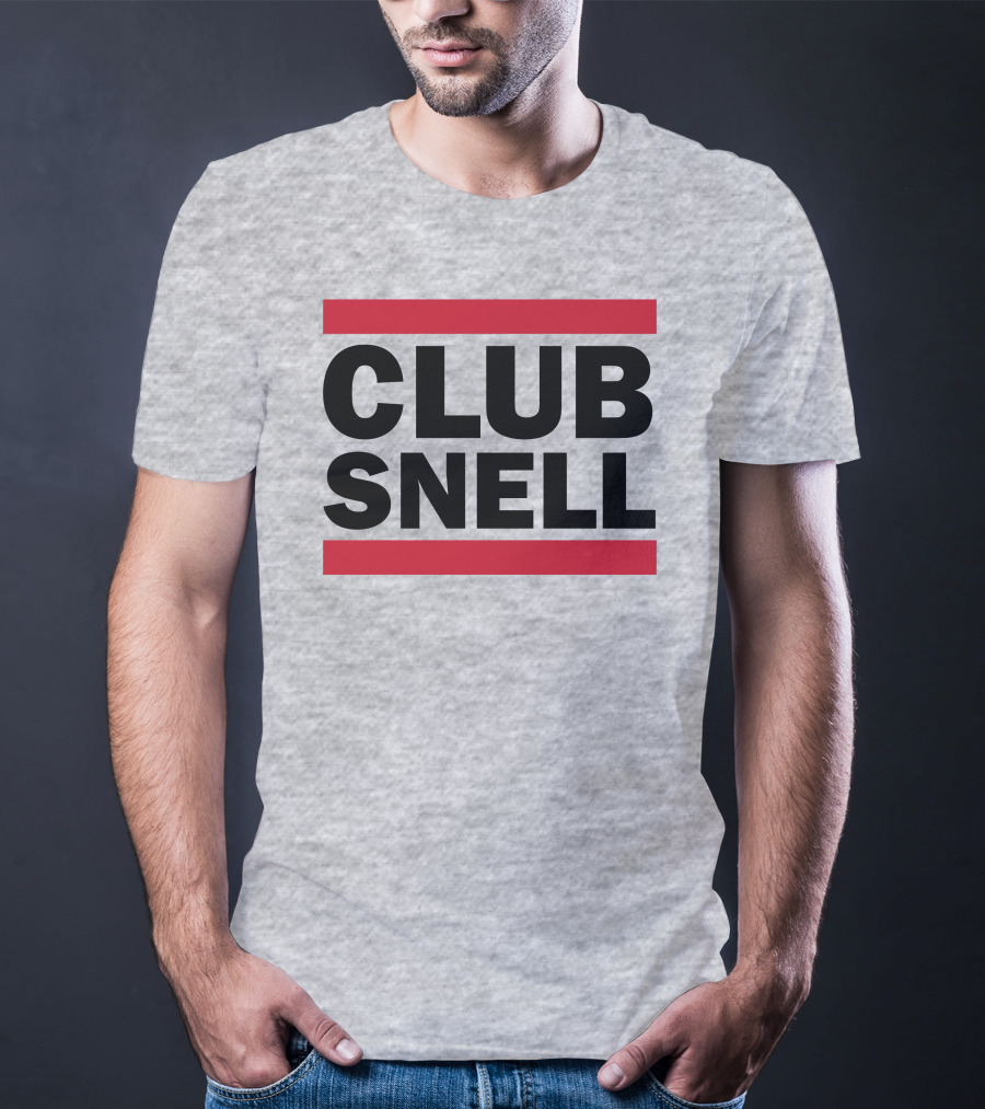 Club Snell Bold Black Text With Red Stripes On Gray Background T-Shirt