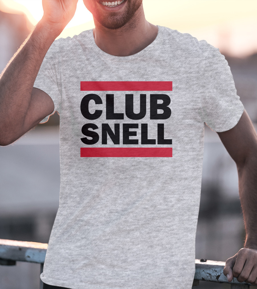 Club Snell Bold Black Text With Red Stripes On Gray Background T-Shirt