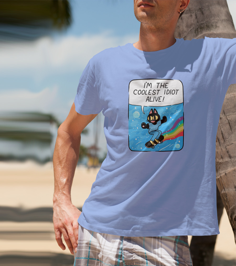 Mollyjohnt I'm The Coolest Idiot Alive Skateboarding Cat With Rainbow Trail T-Shirt