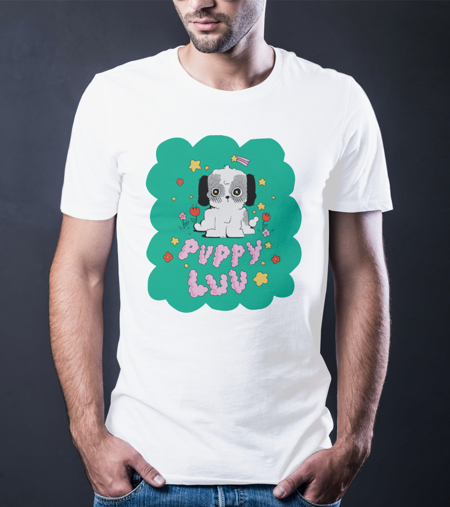 Puppy Luv Chloe Moriondo Cute Cartoon Dog With Stars And Flowers T-Shirt