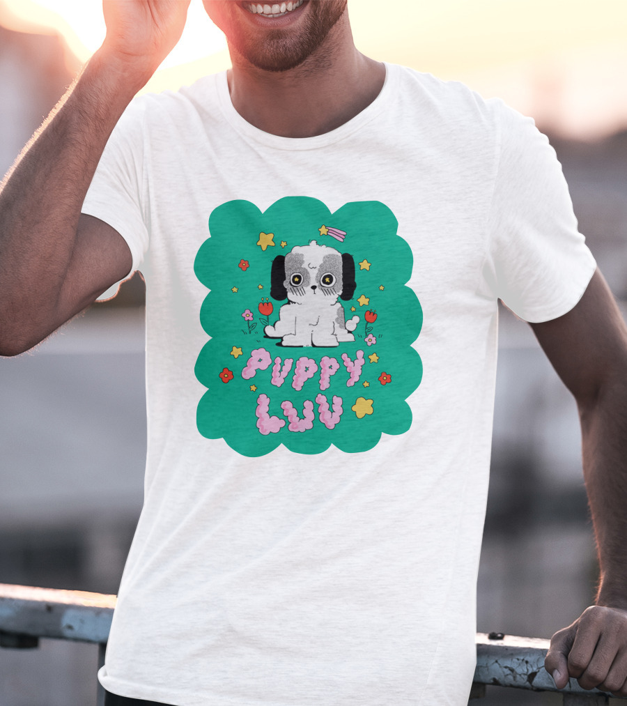 Puppy Luv Chloe Moriondo Cute Cartoon Dog With Stars And Flowers T-Shirt