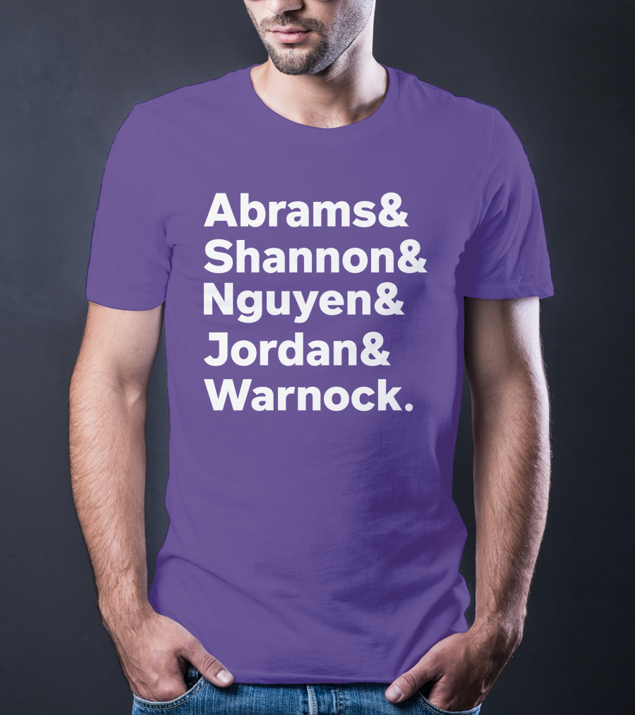 Abrams Shannon Nguyen Jordan Warnock Bold Text Purple Background T-Shirt