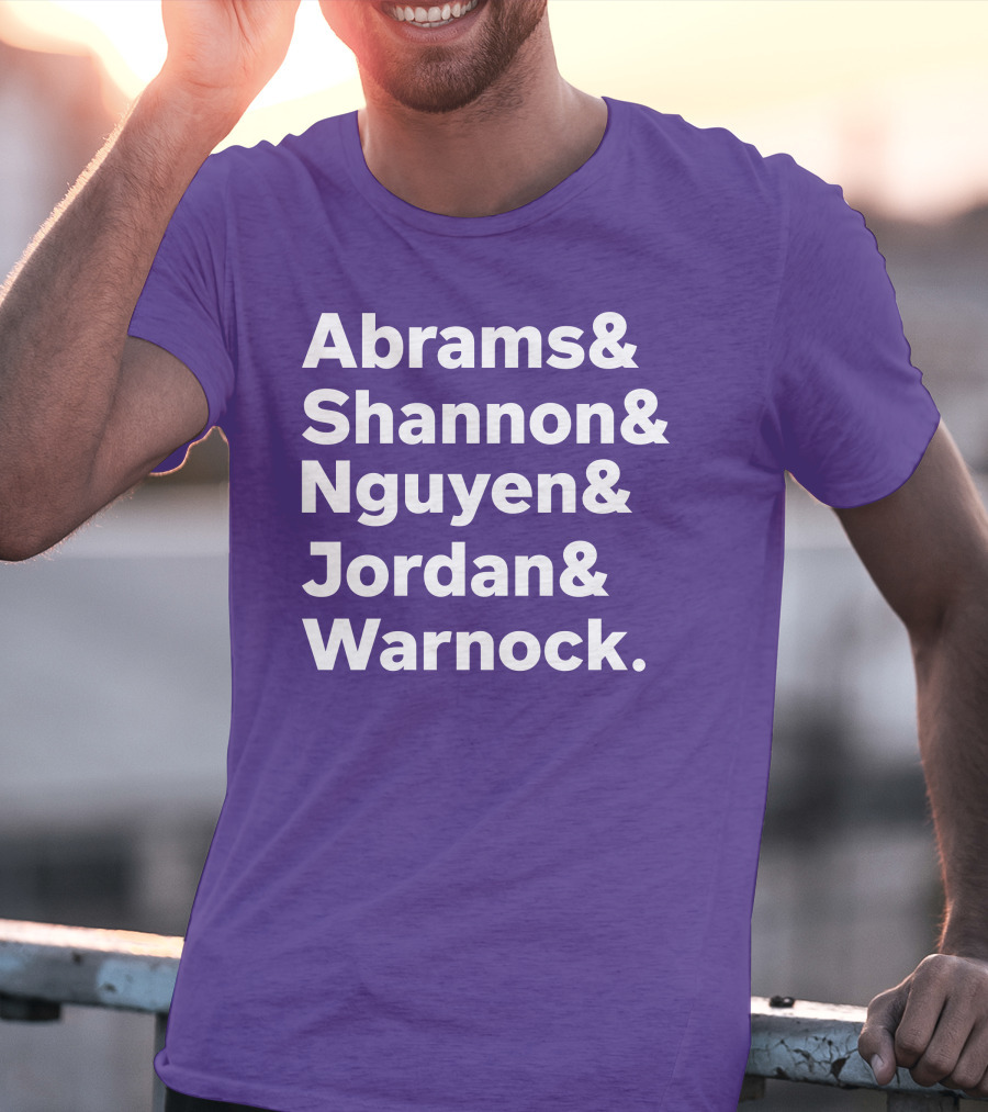 Abrams Shannon Nguyen Jordan Warnock Bold Text Purple Background T-Shirt