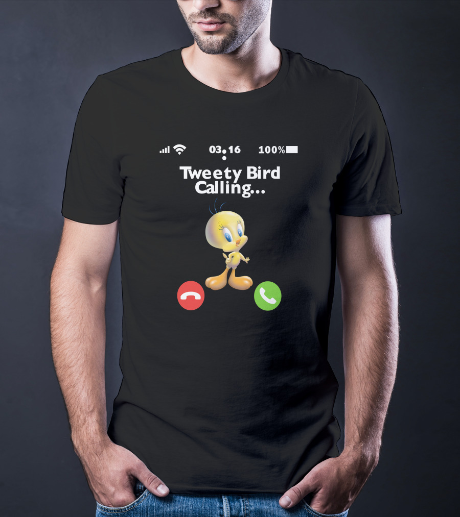 Tweety Bird Calling Incoming Call Icon 100 Percent Battery WiFi Time 03 16 T-Shirt