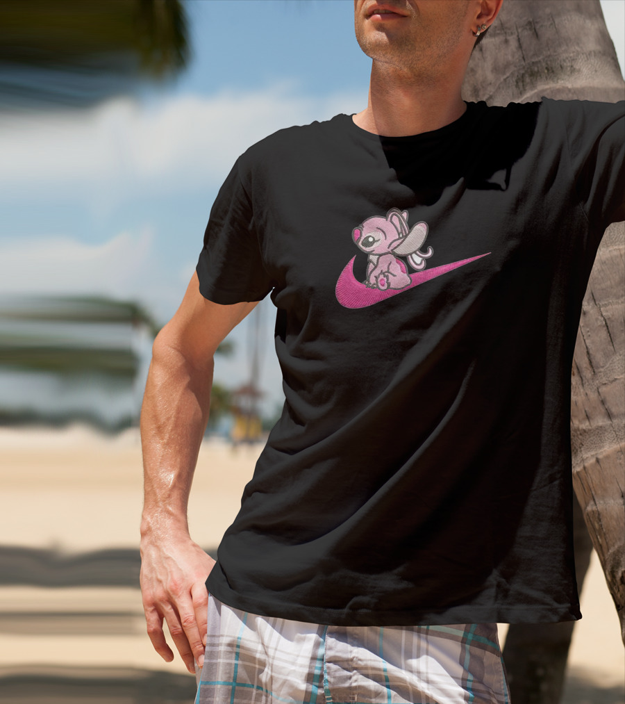 Stitch 2 Pink Sitting On Swoosh T-Shirt