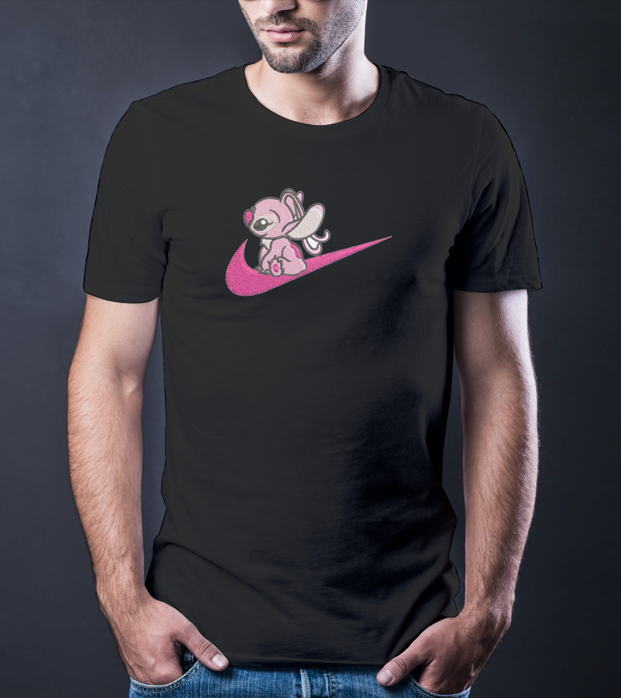 Stitch 2 Pink Sitting On Swoosh T-Shirt