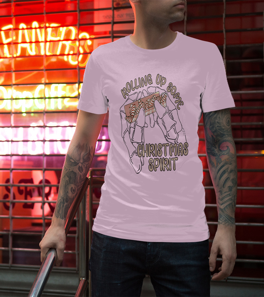 Rolling Up Some Christmas Spirit Skeleton Hands With Candy Cane Wrapper T-Shirt