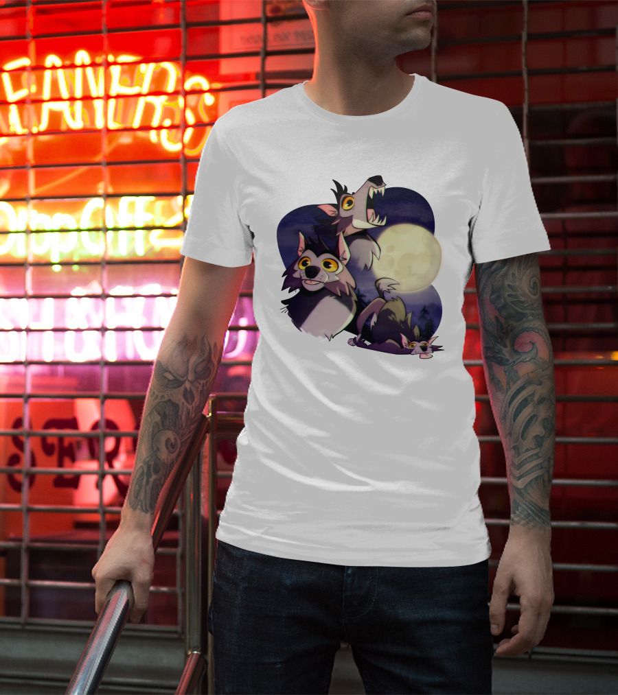 Three Wuff Moon Essential Wolves Howling Full Moon Night Sky T-Shirt