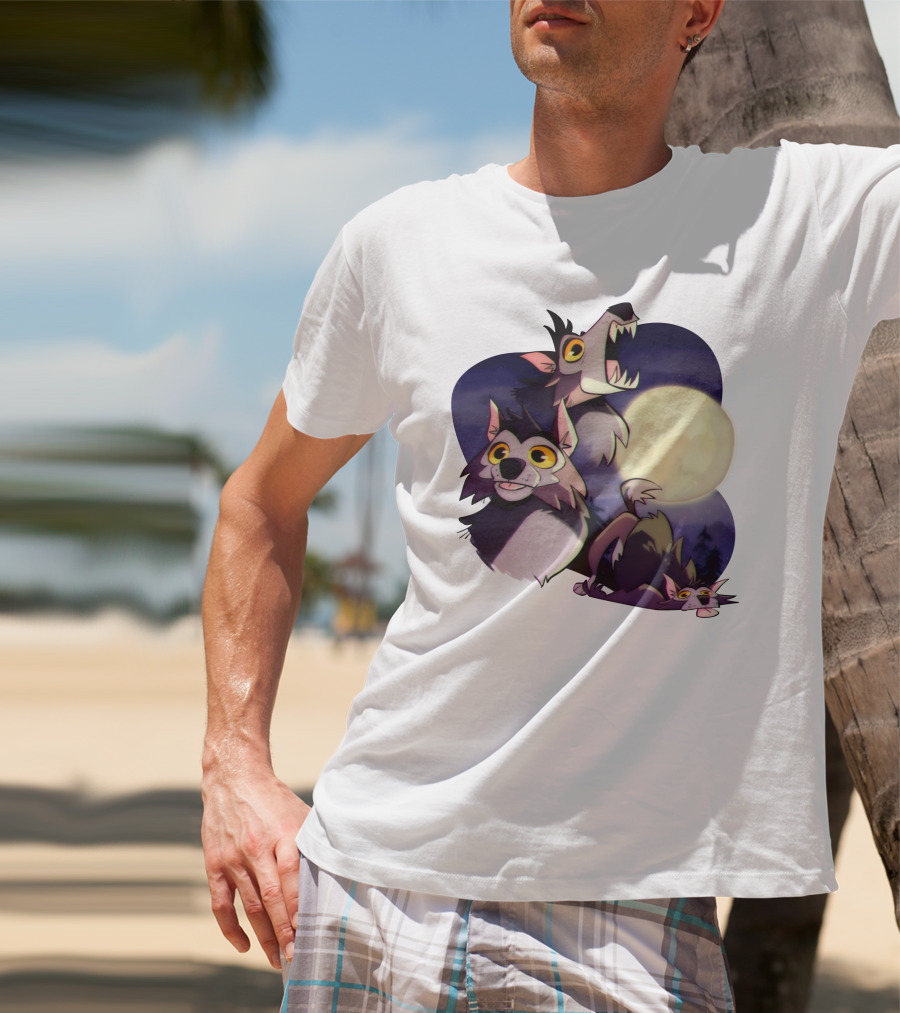 Three Wuff Moon Essential Wolves Howling Full Moon Night Sky T-Shirt