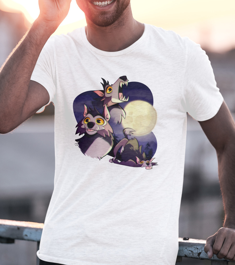 Three Wuff Moon Essential Wolves Howling Full Moon Night Sky T-Shirt