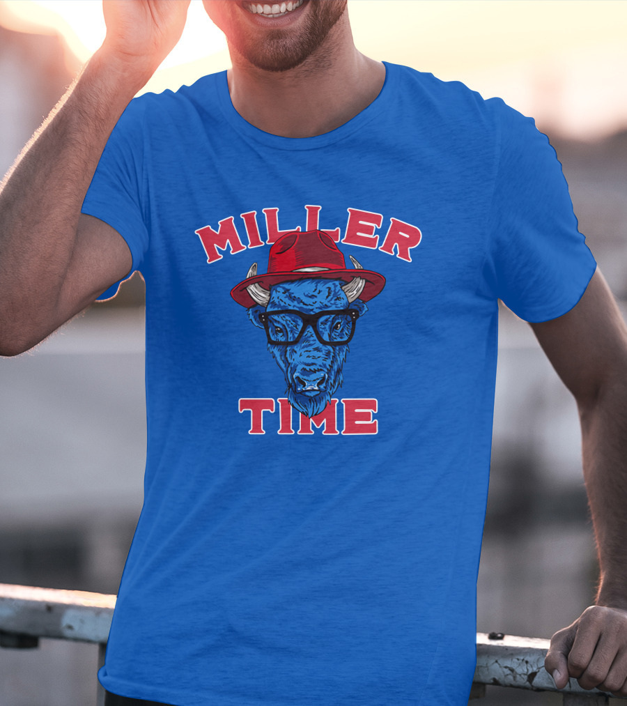 Miller Time Buffalo Red Hat Glasses Blue Buffalo T-Shirt