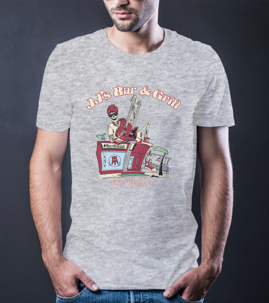 JJ's Bar And Grill Fayetteville AR Best Barstools Skeleton Playing Guitar T-Shirt