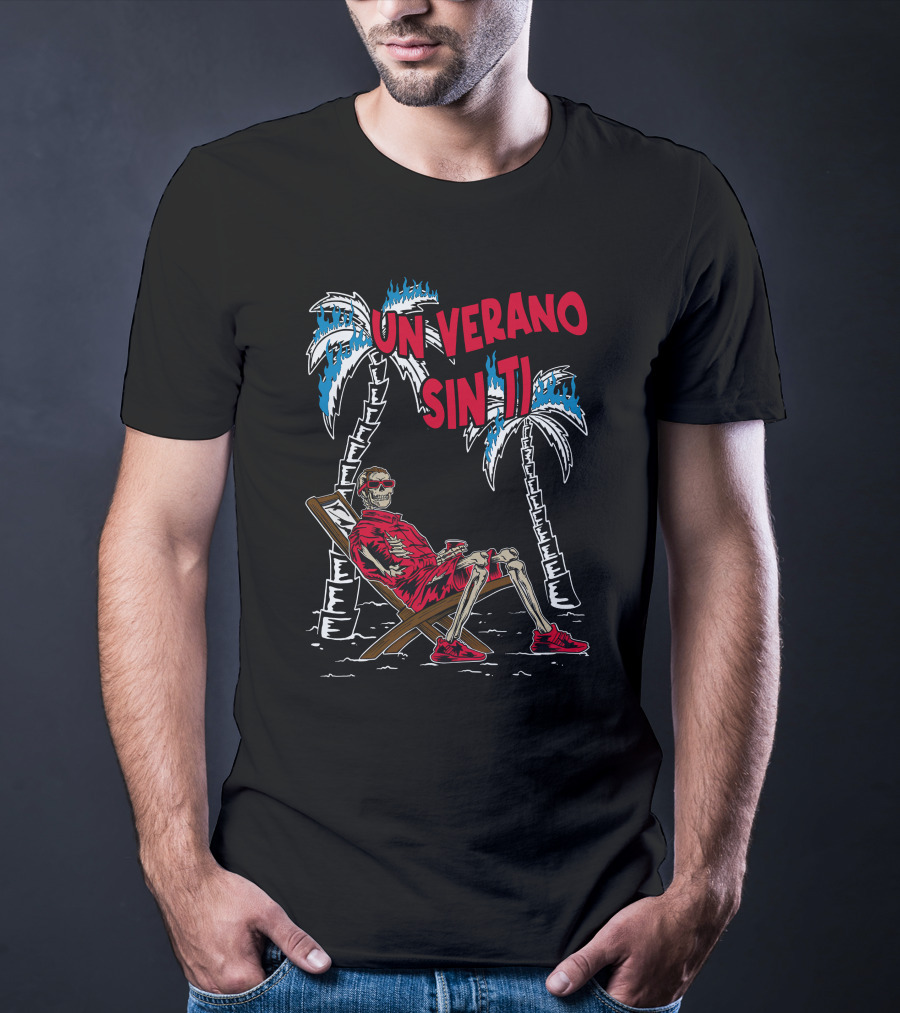 Bad Bunny Un Verano Sin Ti Skeleton On Lounge Chair With Palm Trees T-Shirt