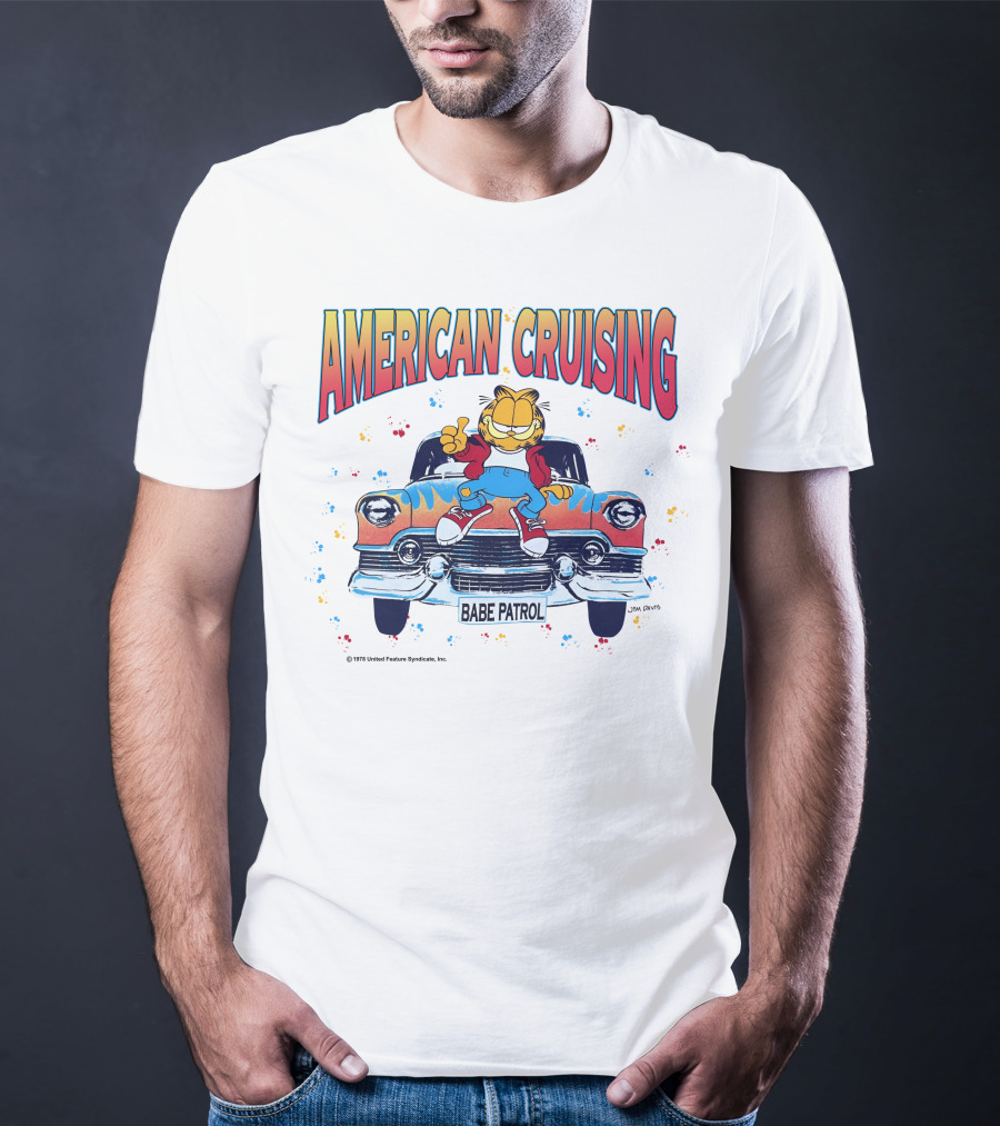 Garfield American Cruising Babe Patrol Vintage Car Fun T-Shirt