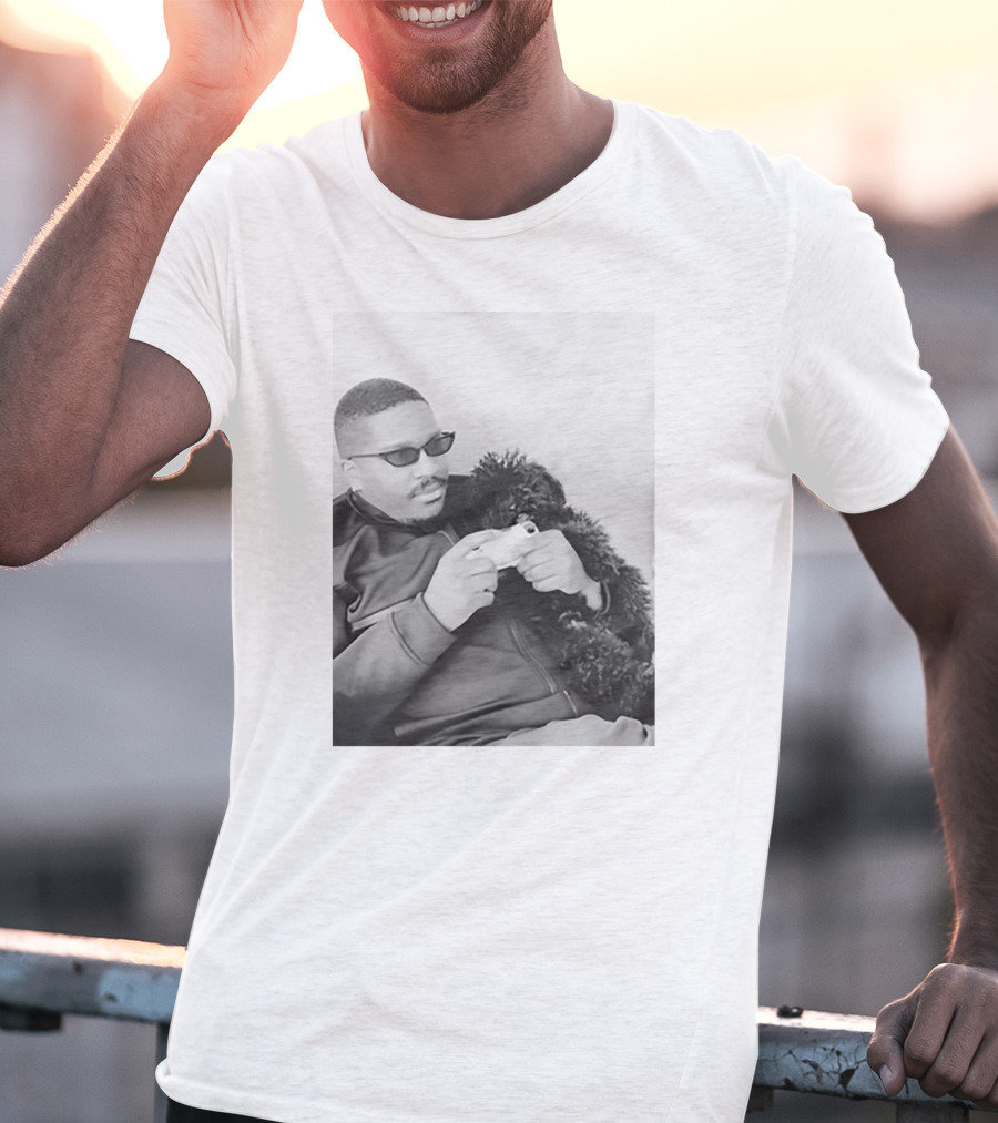 Father's Tiny Shades Relaxing With Pet On Couch T-Shirt
