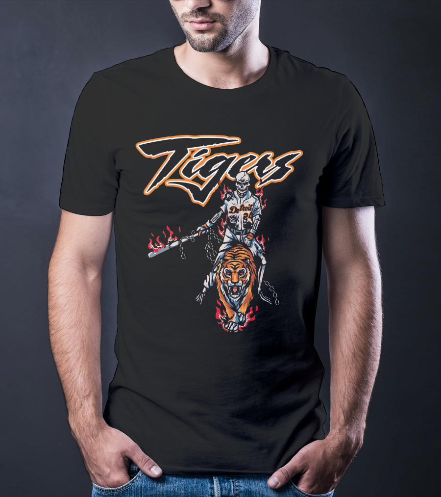 Detroit Tigers Cade Cunningham Flaming Rider And Tiger T-Shirt