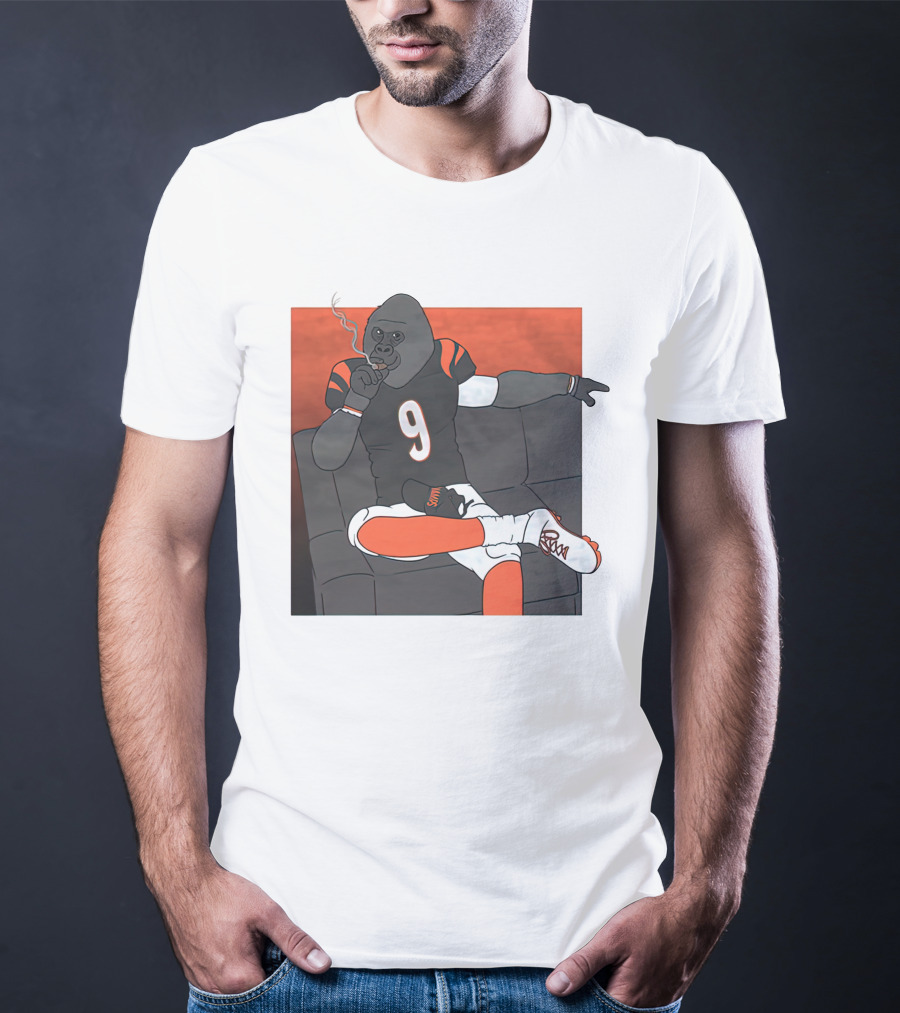 Harambe Smoking Gorilla Wearing Number 9 Jersey Sitting On Couch T-Shirt