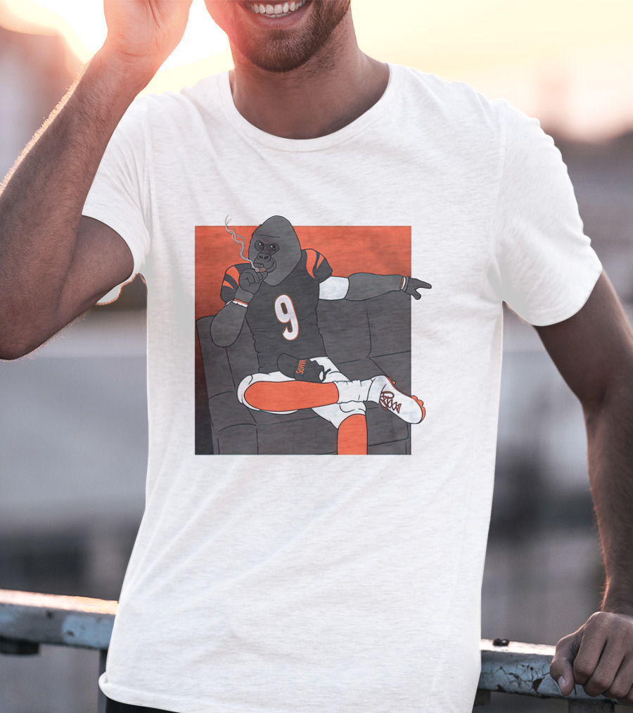 Harambe Smoking Gorilla Wearing Number 9 Jersey Sitting On Couch T-Shirt