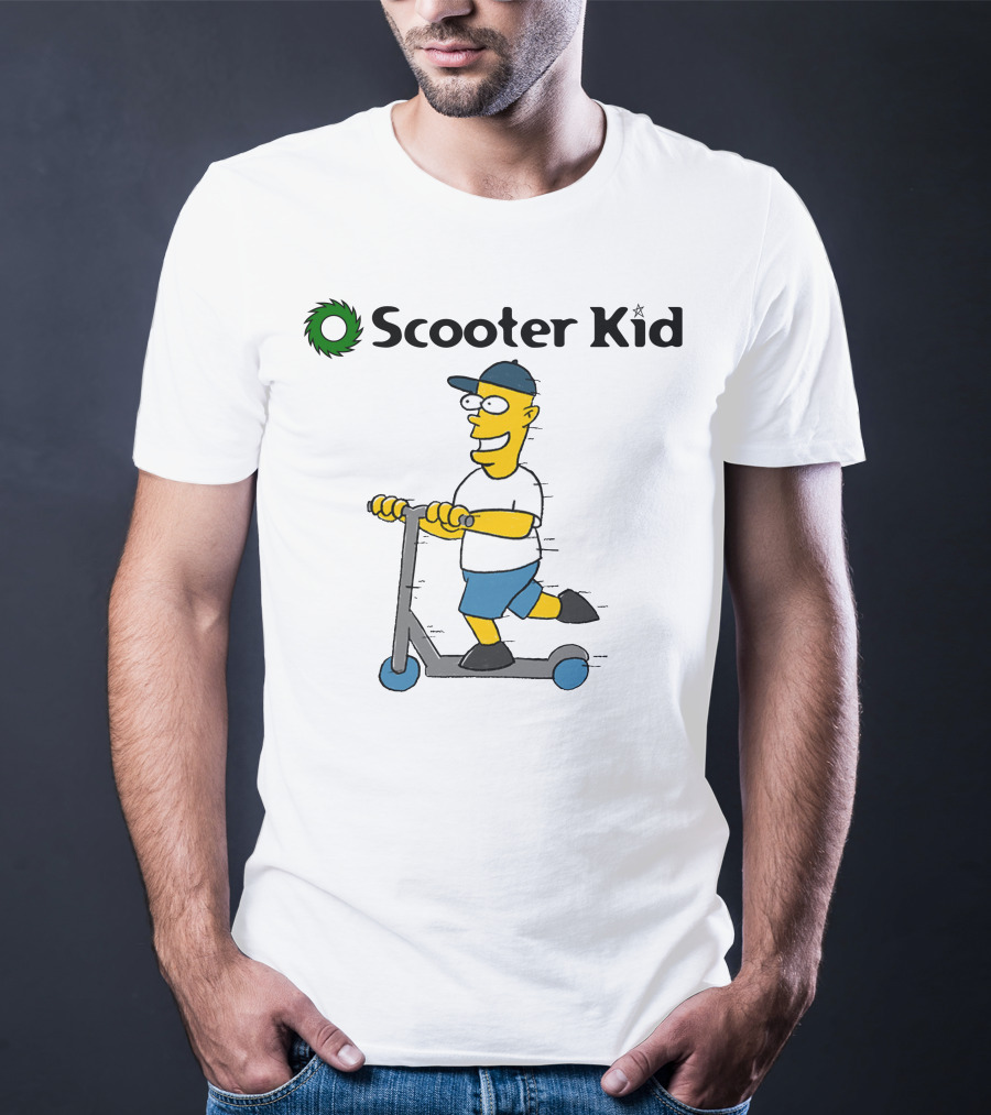 Scooter Kid Cartoon Character Riding Fun T-Shirt